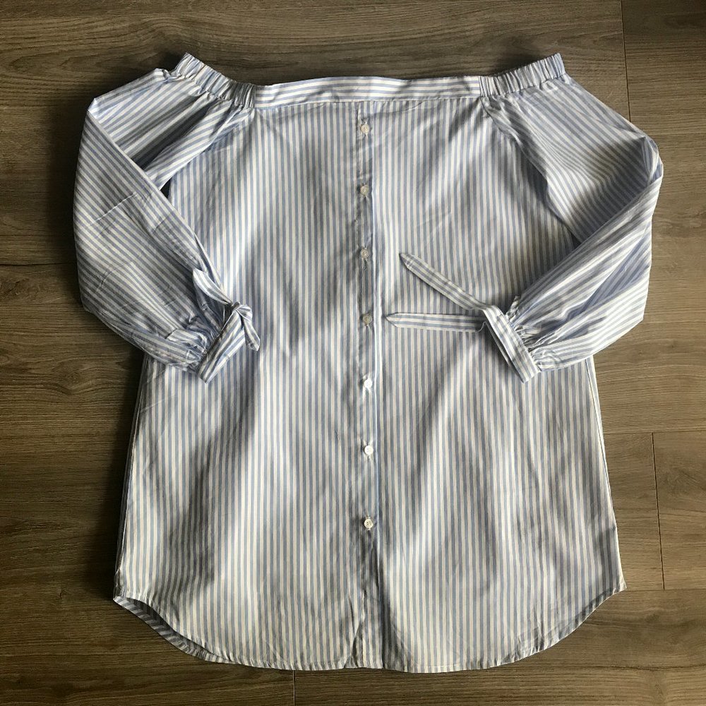 Striped off the shoulder shirt dress
